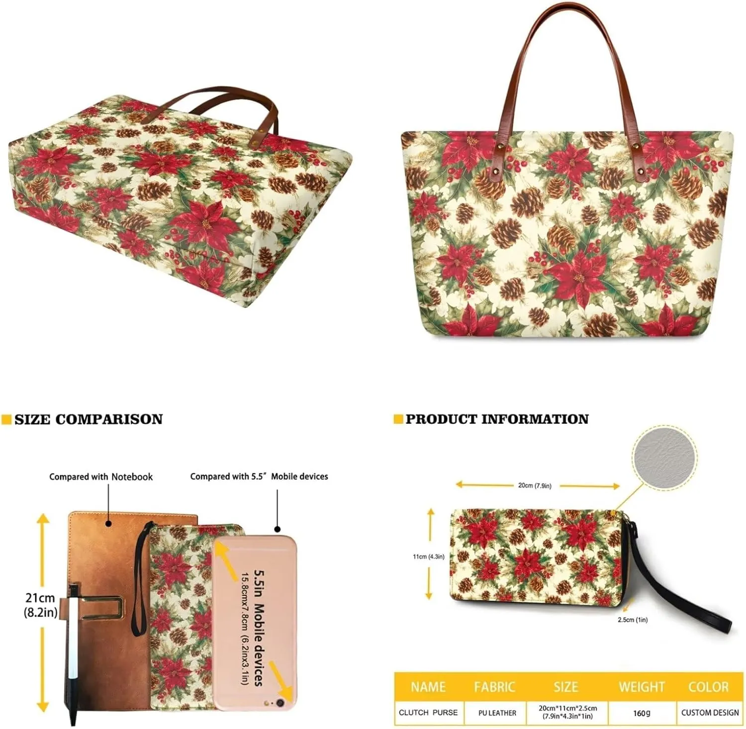 Women Handbag Purse Set Large Shoulder Bag 2 Pcs Top Handle Purse with PU Leather Wallet Set