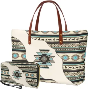 Women Handbag Purse Set Large Shoulder Bag 2 Pcs Top Handle Purse with PU Leather Wallet Set