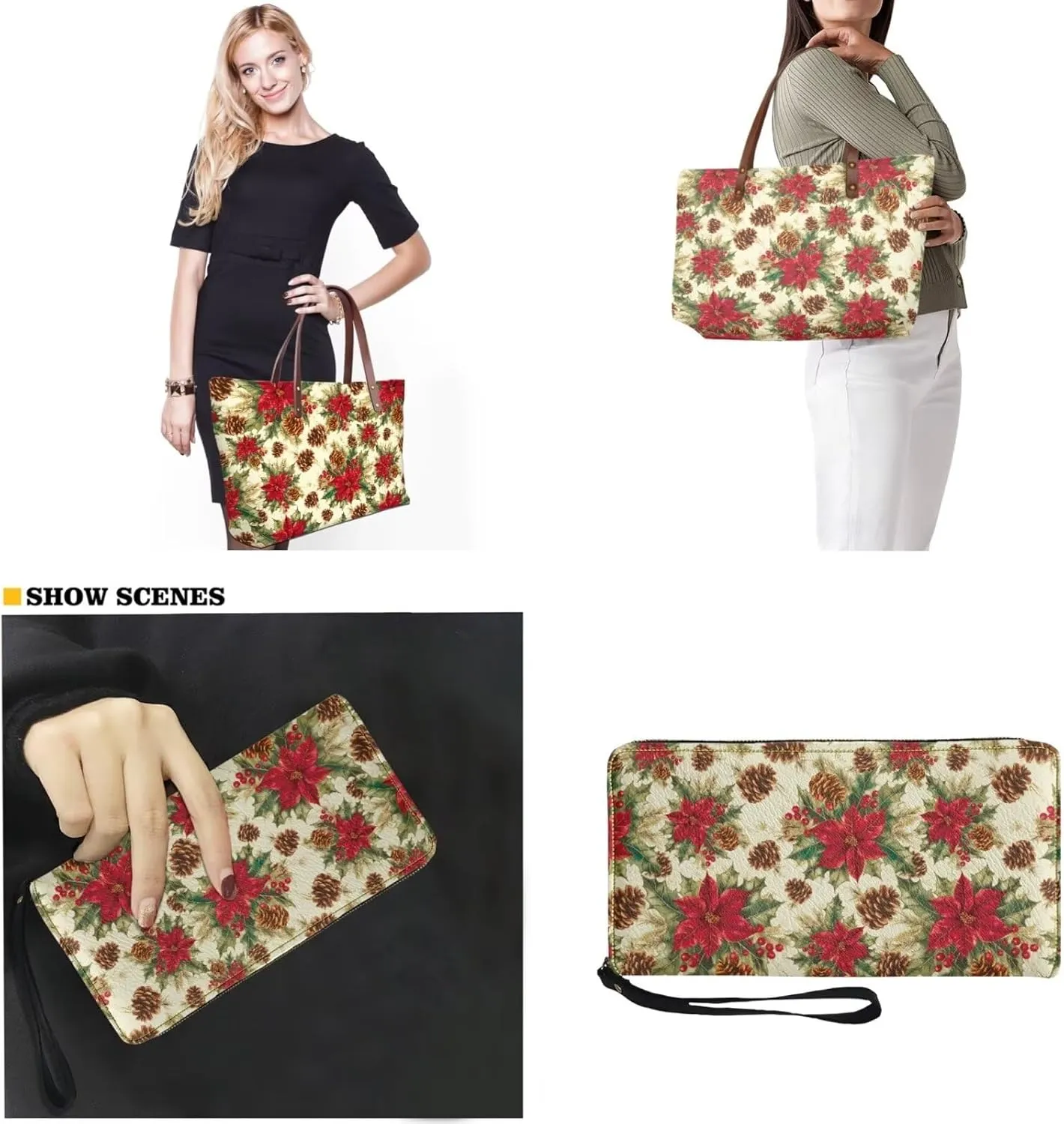 Women Handbag Purse Set Large Shoulder Bag 2 Pcs Top Handle Purse with PU Leather Wallet Set