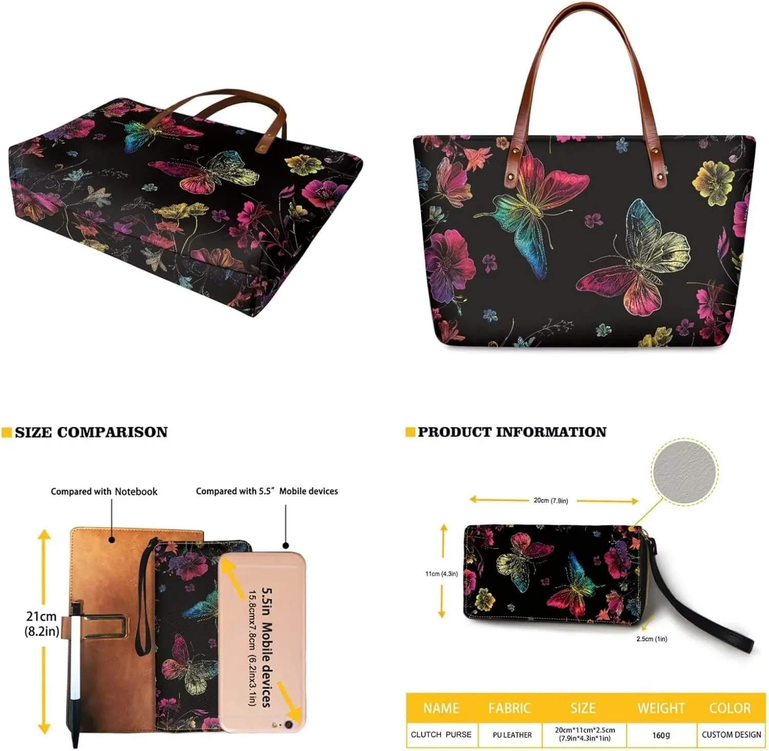 Women Handbag Purse Set Large Shoulder Bag 2 Pcs Top Handle Purse with PU Leather Wallet Set