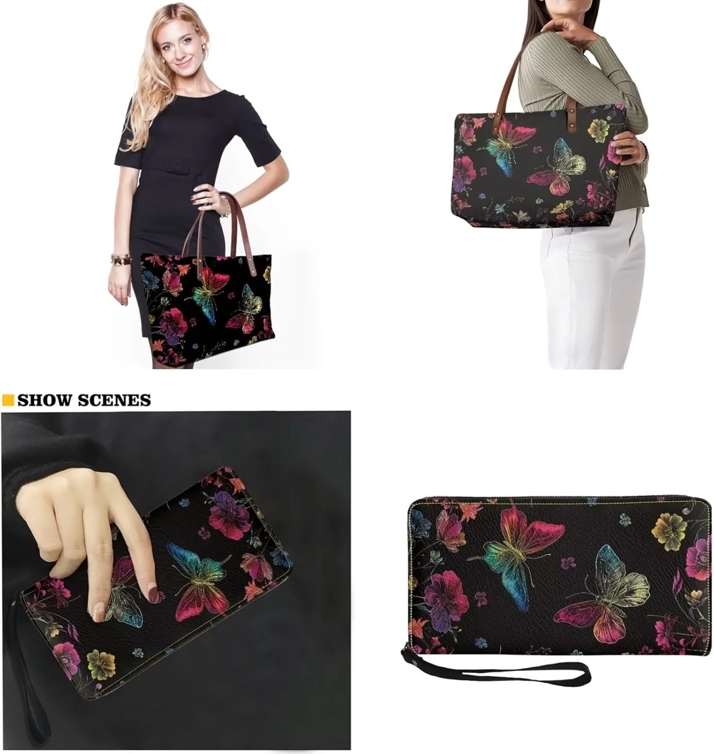 Women Handbag Purse Set Large Shoulder Bag 2 Pcs Top Handle Purse with PU Leather Wallet Set