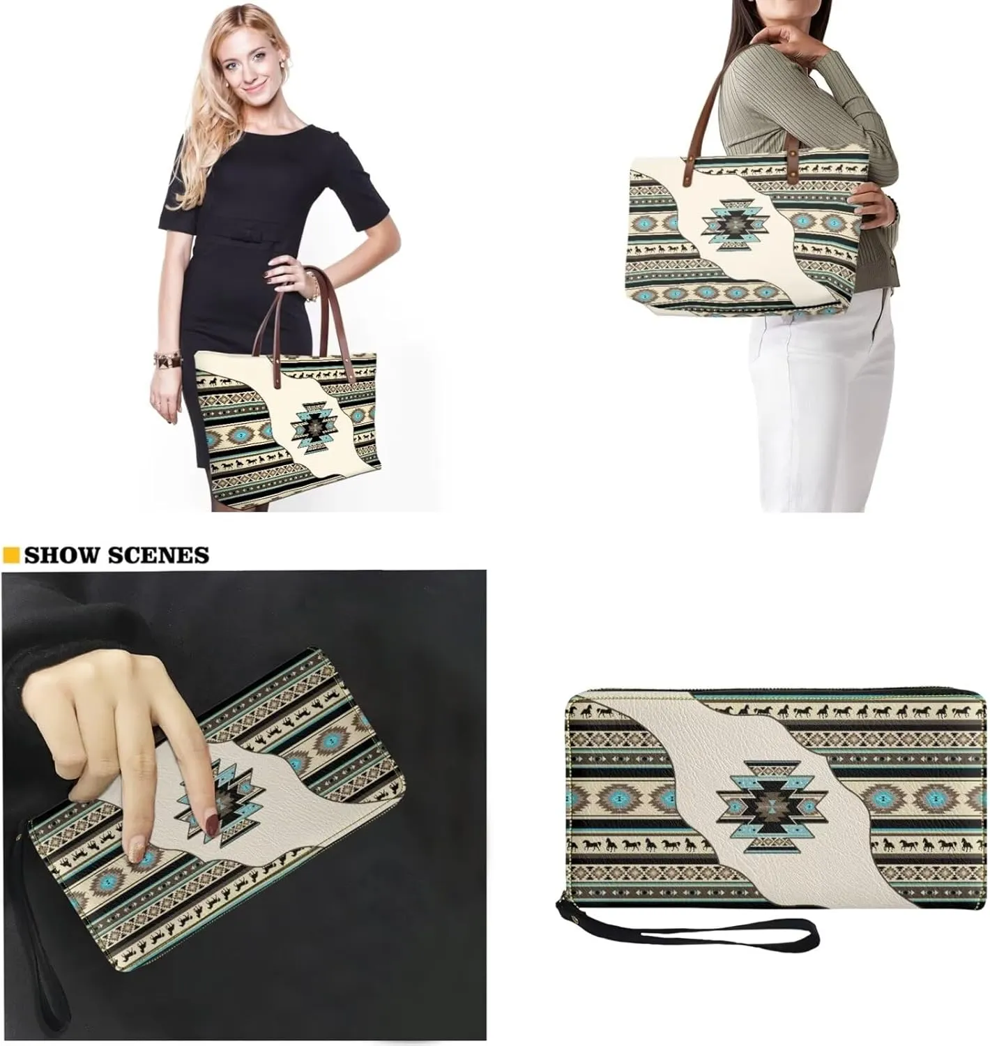 Women Handbag Purse Set Large Shoulder Bag 2 Pcs Top Handle Purse with PU Leather Wallet Set