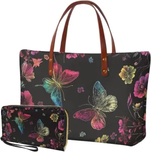 Women Handbag Purse Set Large Shoulder Bag 2 Pcs Top Handle Purse with PU Leather Wallet Set