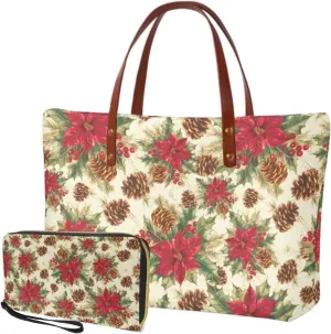 Women Handbag Purse Set Large Shoulder Bag 2 Pcs Top Handle Purse with PU Leather Wallet Set