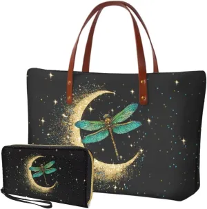Women Handbag Purse Set Large Shoulder Bag 2 Pcs Top Handle Purse with PU Leather Wallet Set