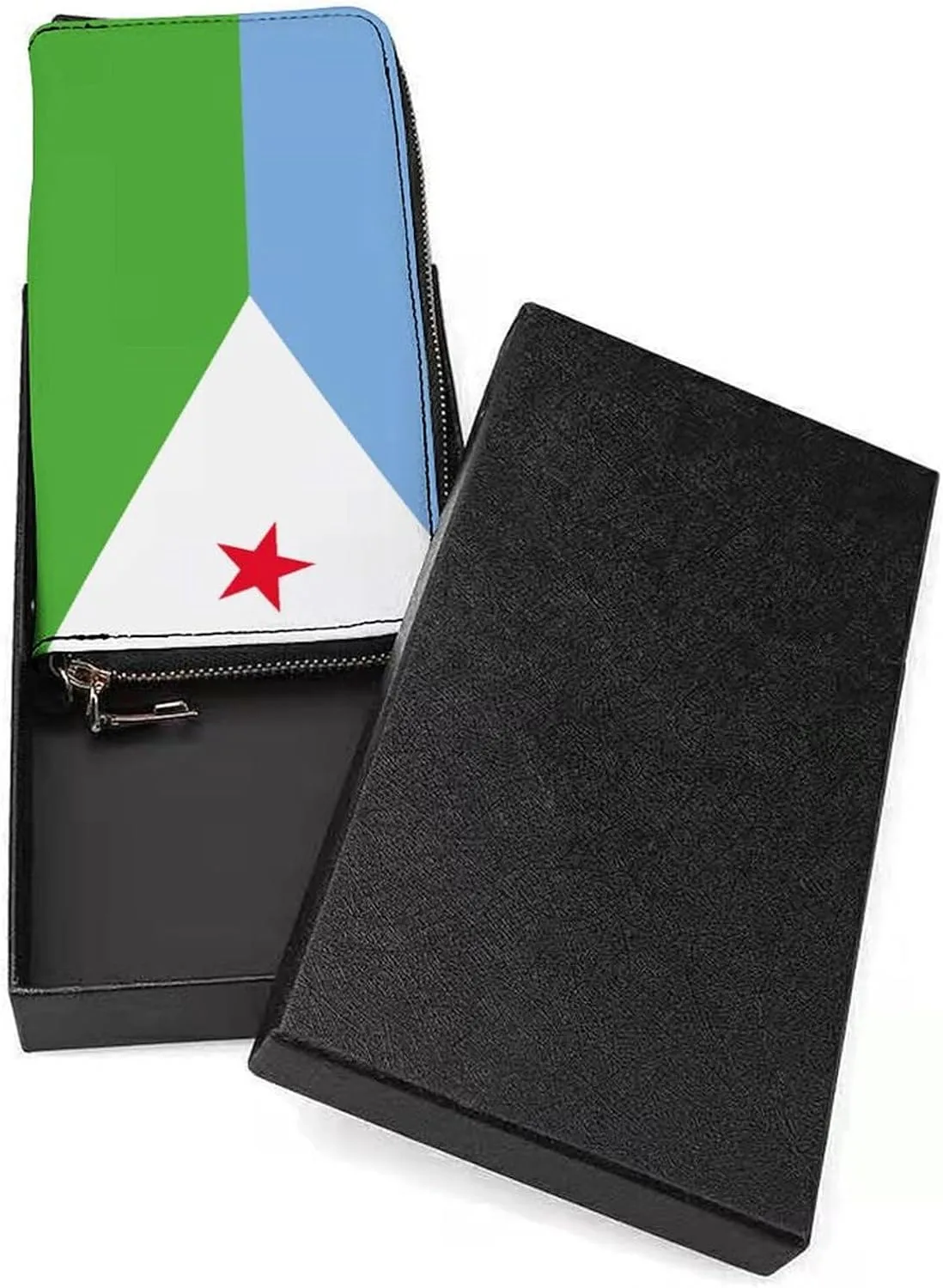 Women Men Djibouti Flag Zipper Long Purse with Removable Wristlet Stylish PU Wallet Travel Clutch