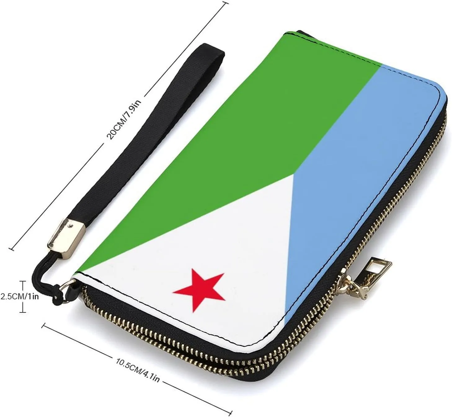 Women Men Djibouti Flag Zipper Long Purse with Removable Wristlet Stylish PU Wallet Travel Clutch