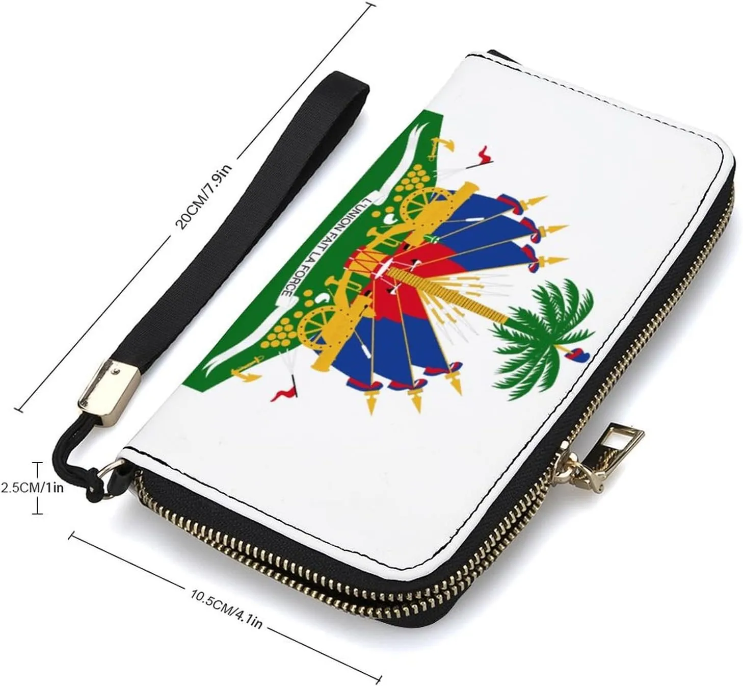 Women Men Haiti-Flag Zipper Long Purse with Removable Wristlet Stylish PU Wallet Travel Clutch
