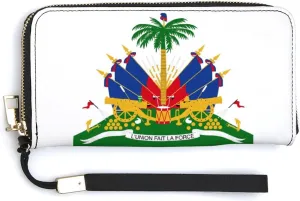 Women Men Haiti-Flag Zipper Long Purse with Removable Wristlet Stylish PU Wallet Travel Clutch