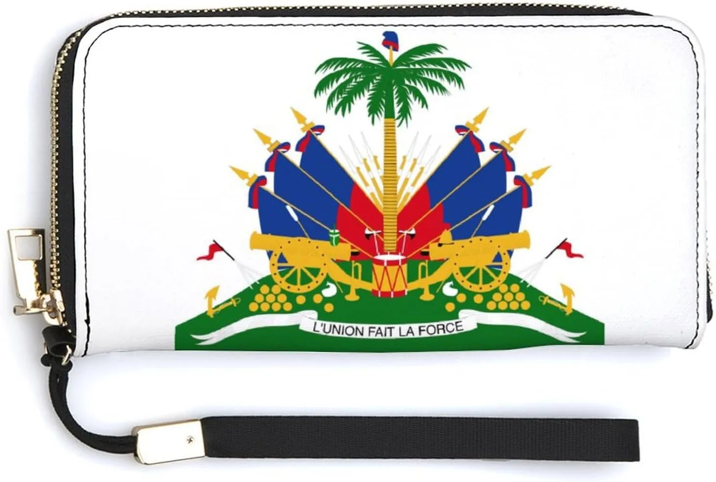 Women Men Haiti-Flag Zipper Long Purse with Removable Wristlet Stylish PU Wallet Travel Clutch