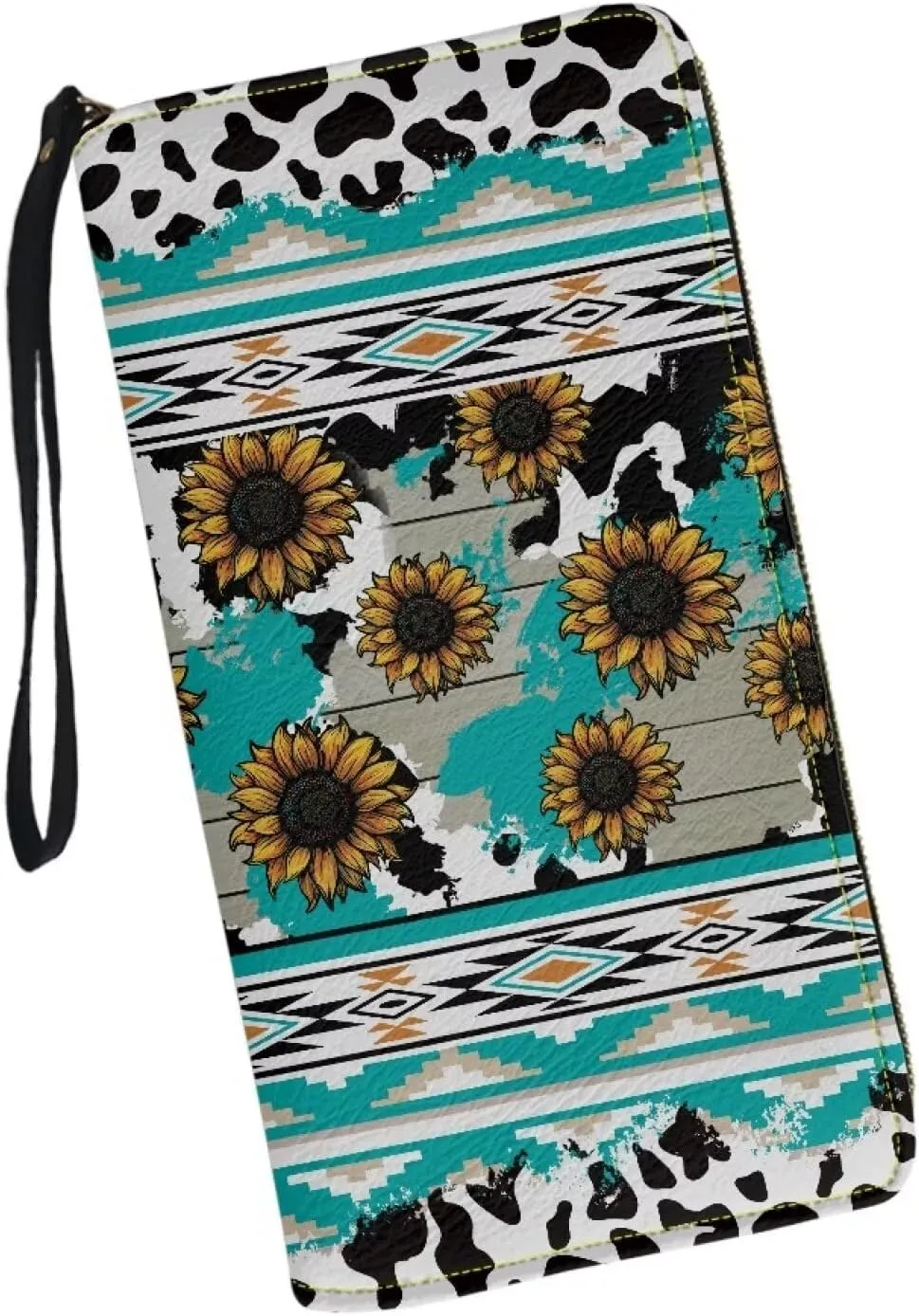 Women PU Leather Long Zipper Wallet Sunflower Elephant