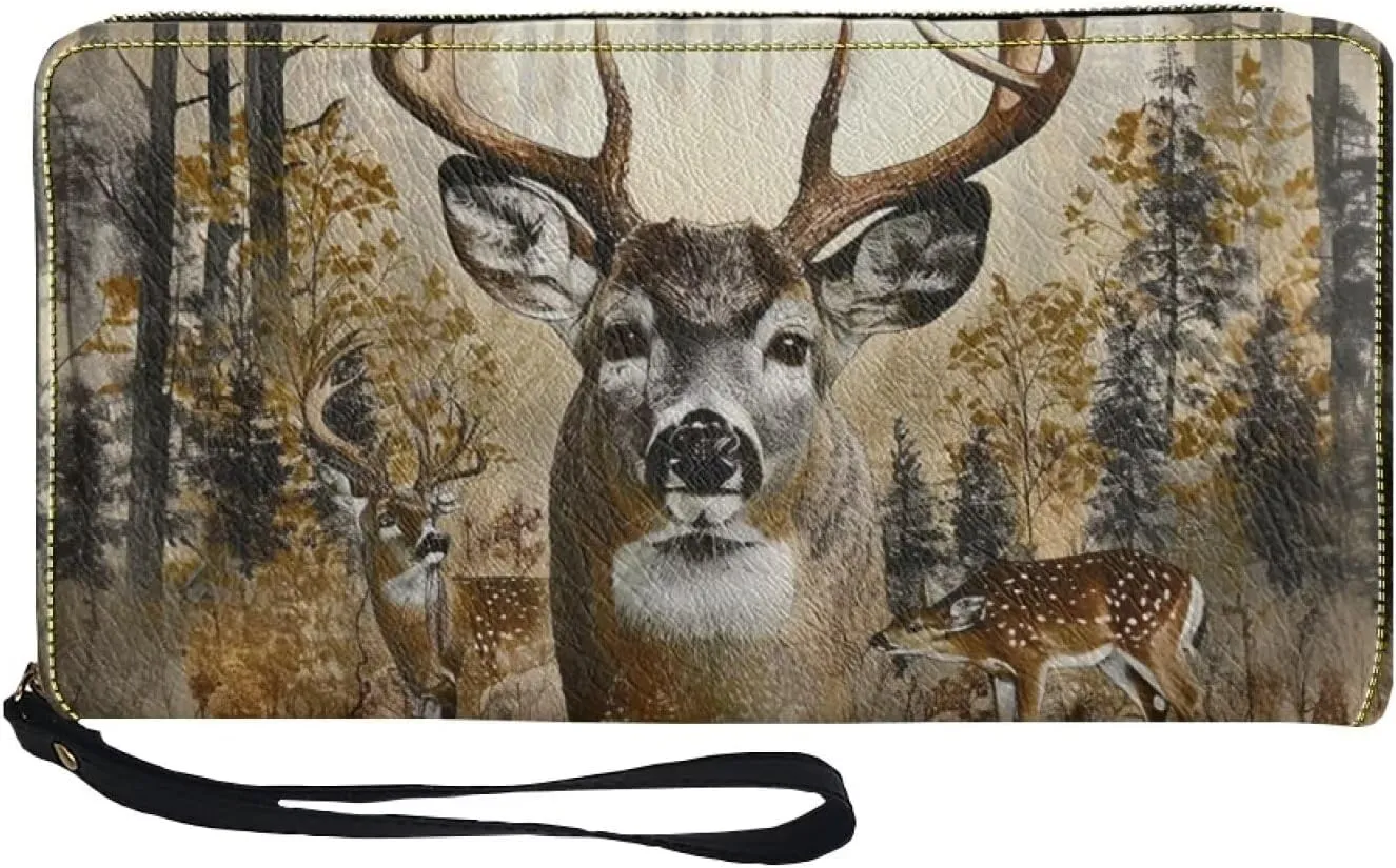 Women PU Leather Long Zipper Wallet Sunflower Elephant