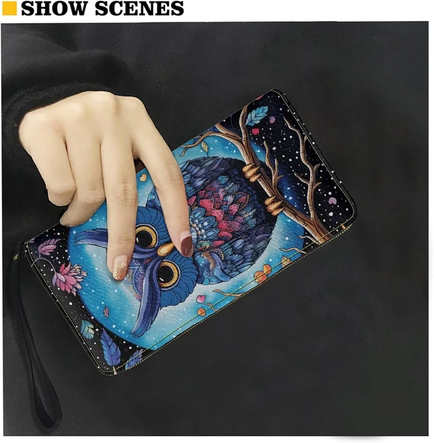 Women PU Leather Long Zipper Wallet Sunflower Elephant