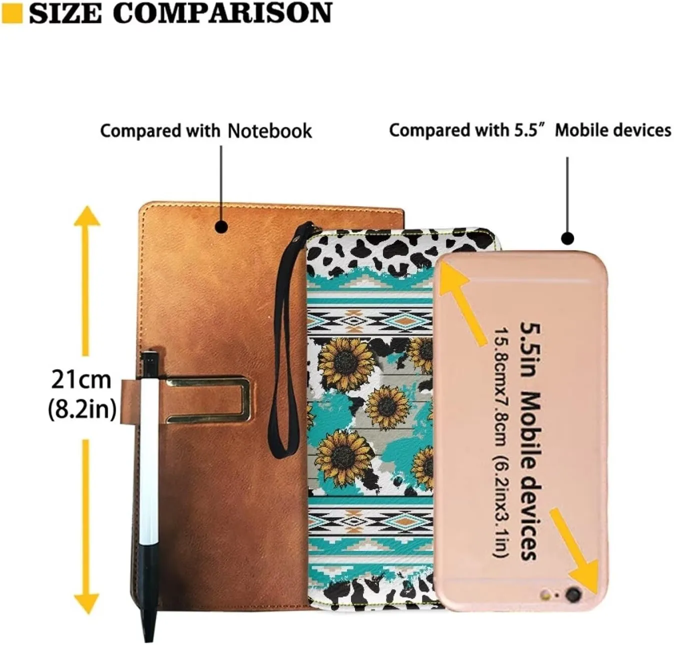 Women PU Leather Long Zipper Wallet Sunflower Elephant