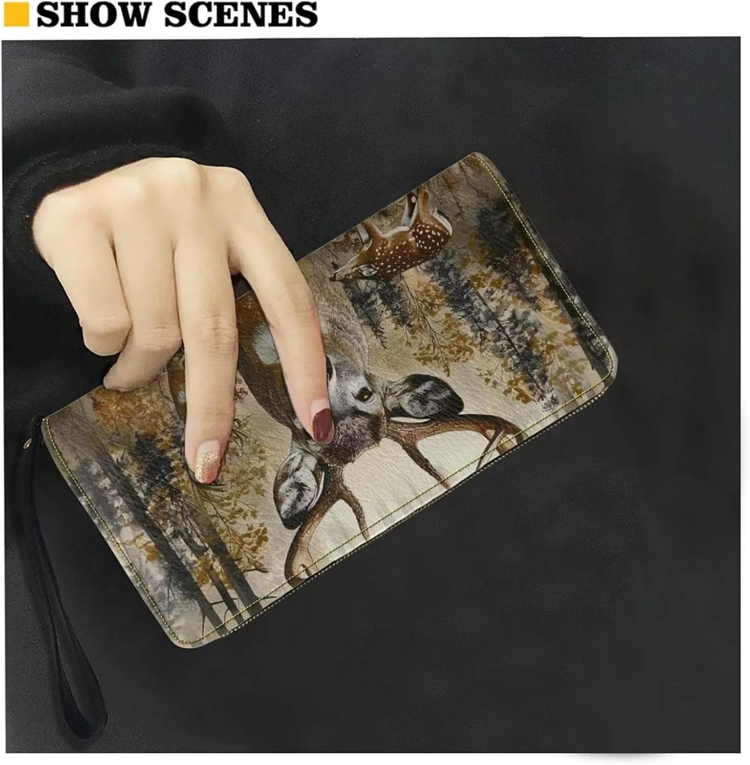 Women PU Leather Long Zipper Wallet Sunflower Elephant
