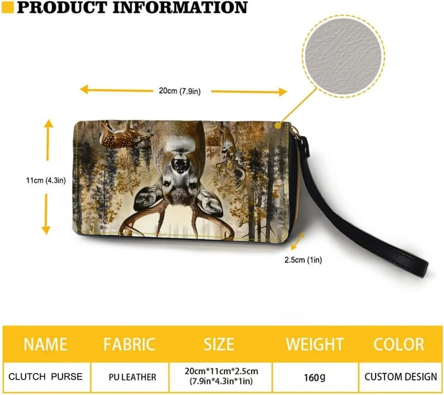 Women PU Leather Long Zipper Wallet Sunflower Elephant