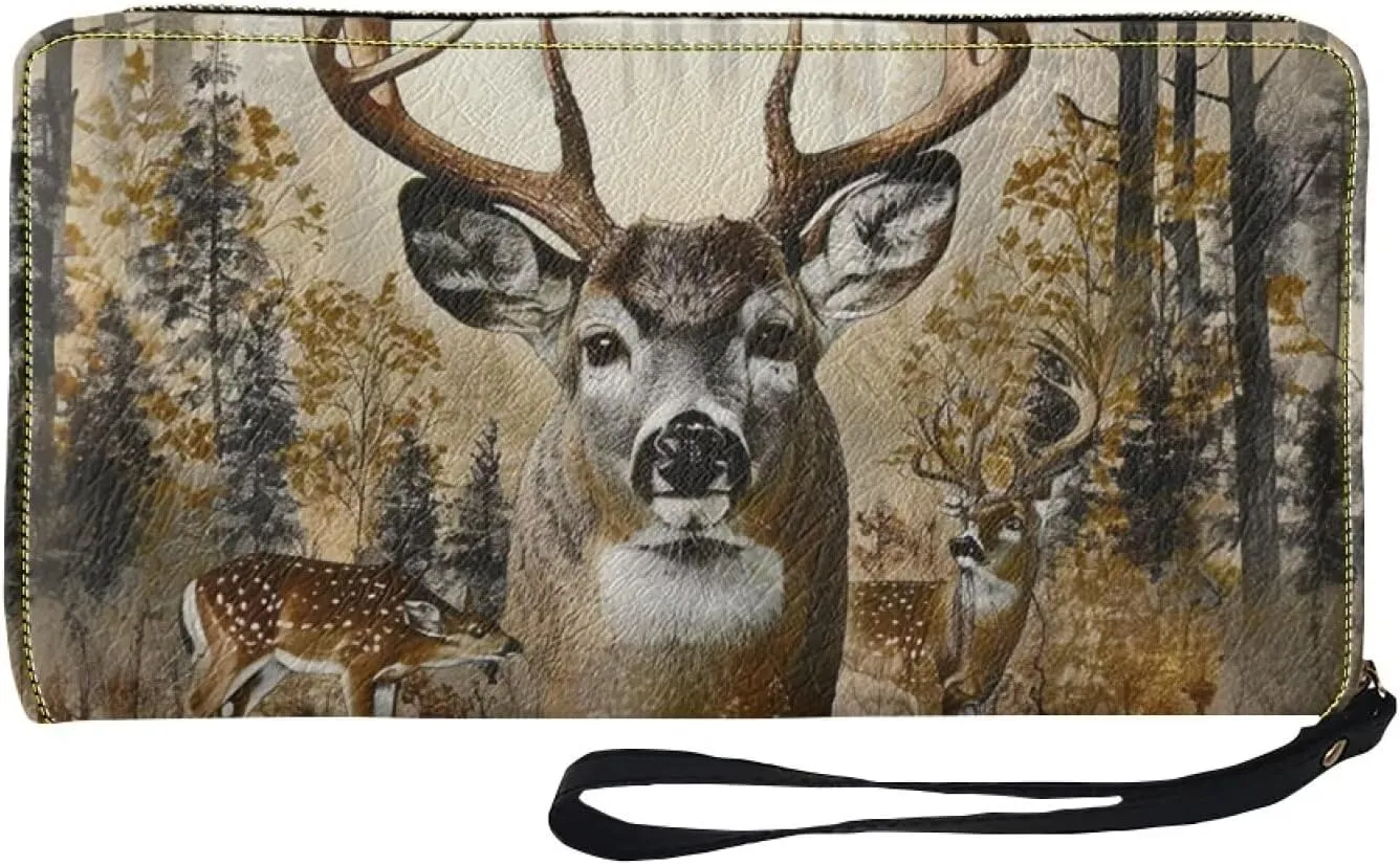 Women PU Leather Long Zipper Wallet Sunflower Elephant