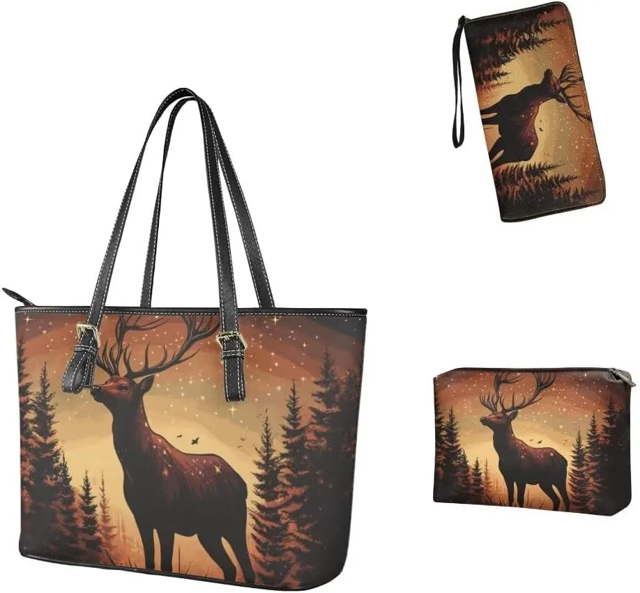 Women Purse Handbags Wallet Sets Leather Shoulder Tote Bag for Women,Top Handle Purse with Wrist Wallet Bag