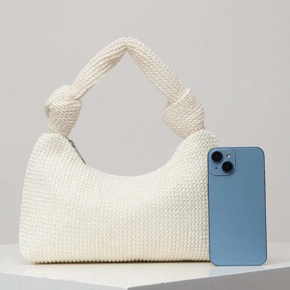 Women Summer Straw Tote Bag 2025 Woven Knot Handle Design Shoulder Handbag Underarm Small Vacation Crochet Beach Purse