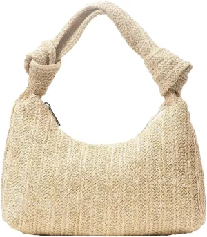 Women Summer Straw Tote Bag 2025 Woven Knot Handle Design Shoulder Handbag Underarm Small Vacation Crochet Beach Purse