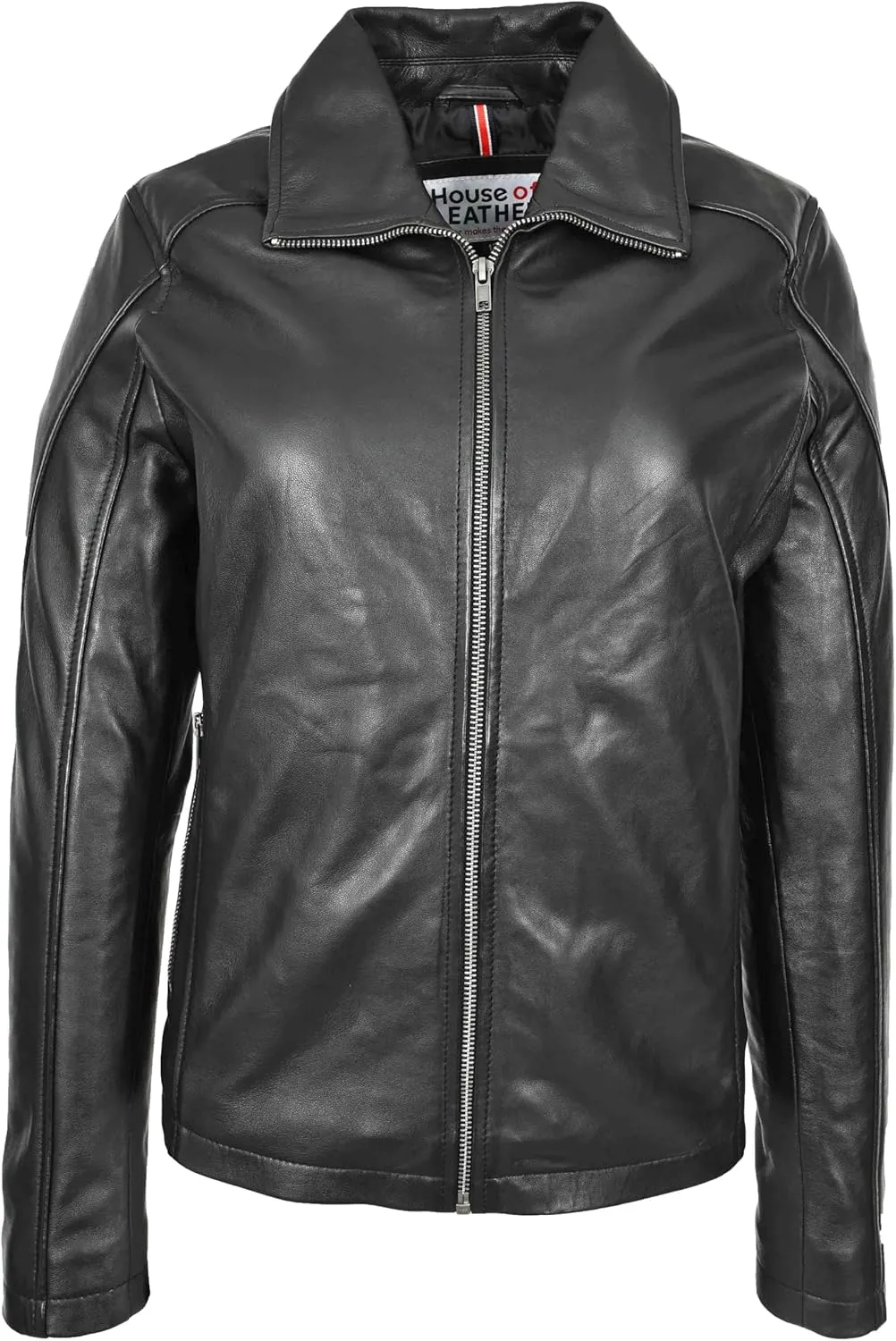 Women's Classic Aviator Leather Jacket, Black, Size 14