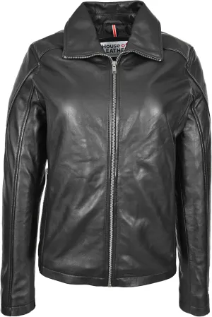 Women's Classic Aviator Leather Jacket, Black, Size 14