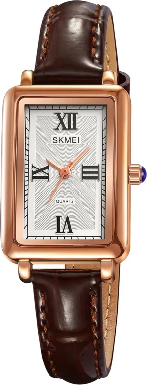 Women's Classic Vintage Rectangle Wrist Watch Ladies Analog Quartz Watch Ultra-Thin Ladies Bangle Bracelet Watch Female Business Dress Watch with Leather Strap