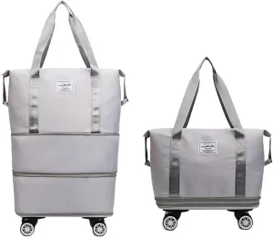 Women's Expandable Wheeled Duffle Bag - Large Capacity with 360° Spinner Wheels & Detachable Packing Cubes, Carry-On Luggage for Short Trips, Gym, Weekend Getaway(Gray)