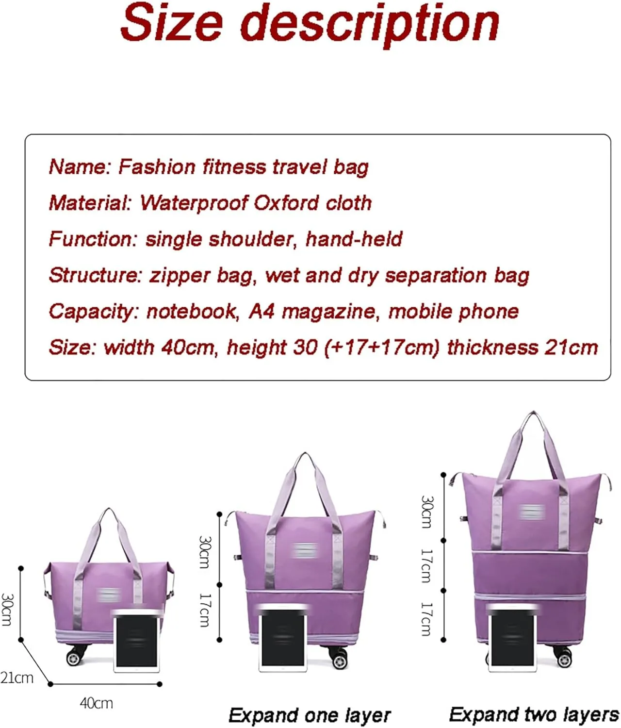 Women's Expandable Wheeled Duffle Bag - Large Capacity with 360° Spinner Wheels & Detachable Packing Cubes, Carry-On Luggage for Short Trips, Gym, Weekend Getaway(Gray)