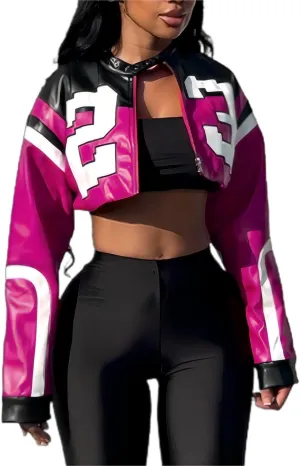 Women's Faux Leather Jacket Zip Up Cropped Bomber Leather Jacket Women 2024 S-XL