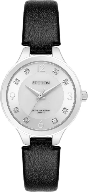Women's Genuine Crystal Accented Leather Strap Watch, SU/1024