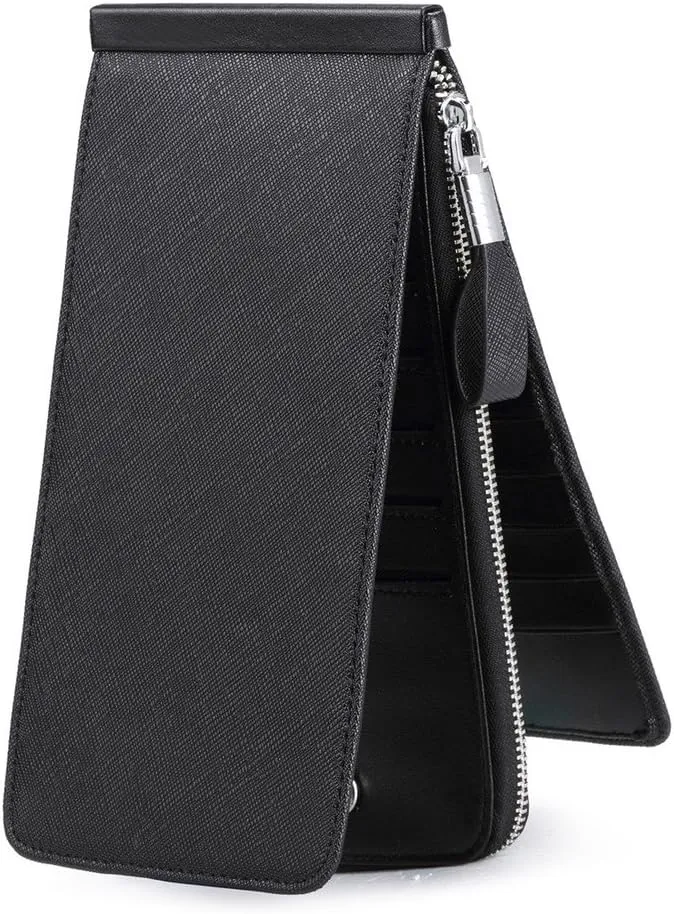 Women's Genuine Leather Credit Card Holder RFID Long Zipper Purse Wallet