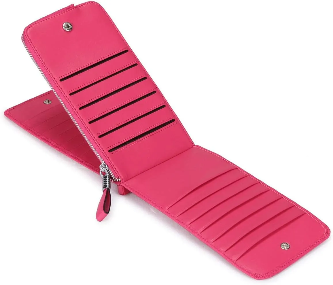 Women's Genuine Leather Credit Card Holder RFID Long Zipper Purse Wallet