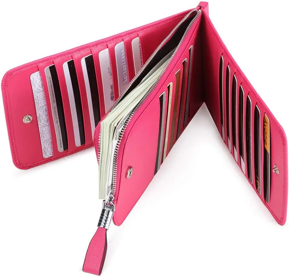 Women's Genuine Leather Credit Card Holder RFID Long Zipper Purse Wallet