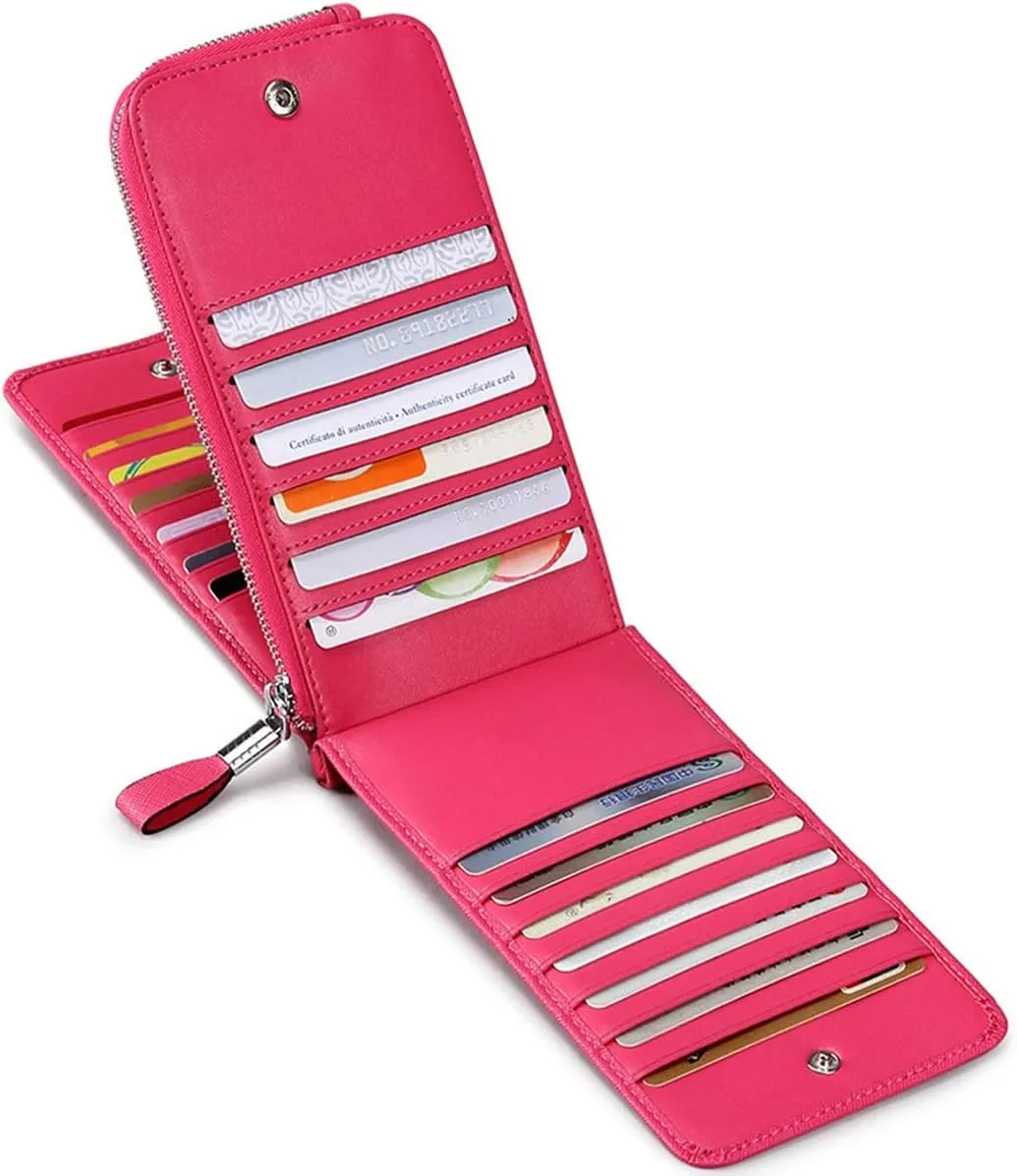 Women's Genuine Leather Credit Card Holder RFID Long Zipper Purse Wallet