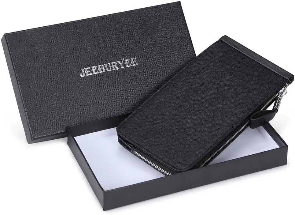 Women's Genuine Leather Credit Card Holder RFID Long Zipper Purse Wallet