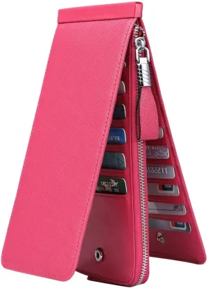 Women's Genuine Leather Credit Card Holder RFID Long Zipper Purse Wallet