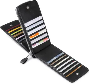 Women's Genuine Leather Credit Card Holder RFID Long Zipper Purse Wallet