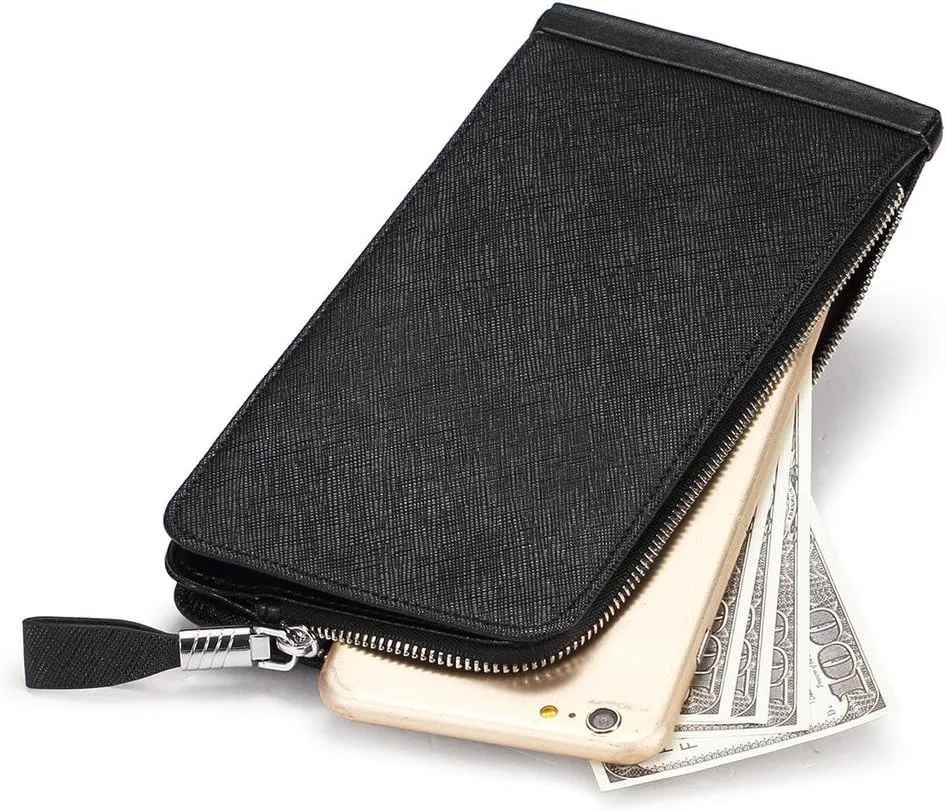 Women's Genuine Leather Credit Card Holder RFID Long Zipper Purse Wallet
