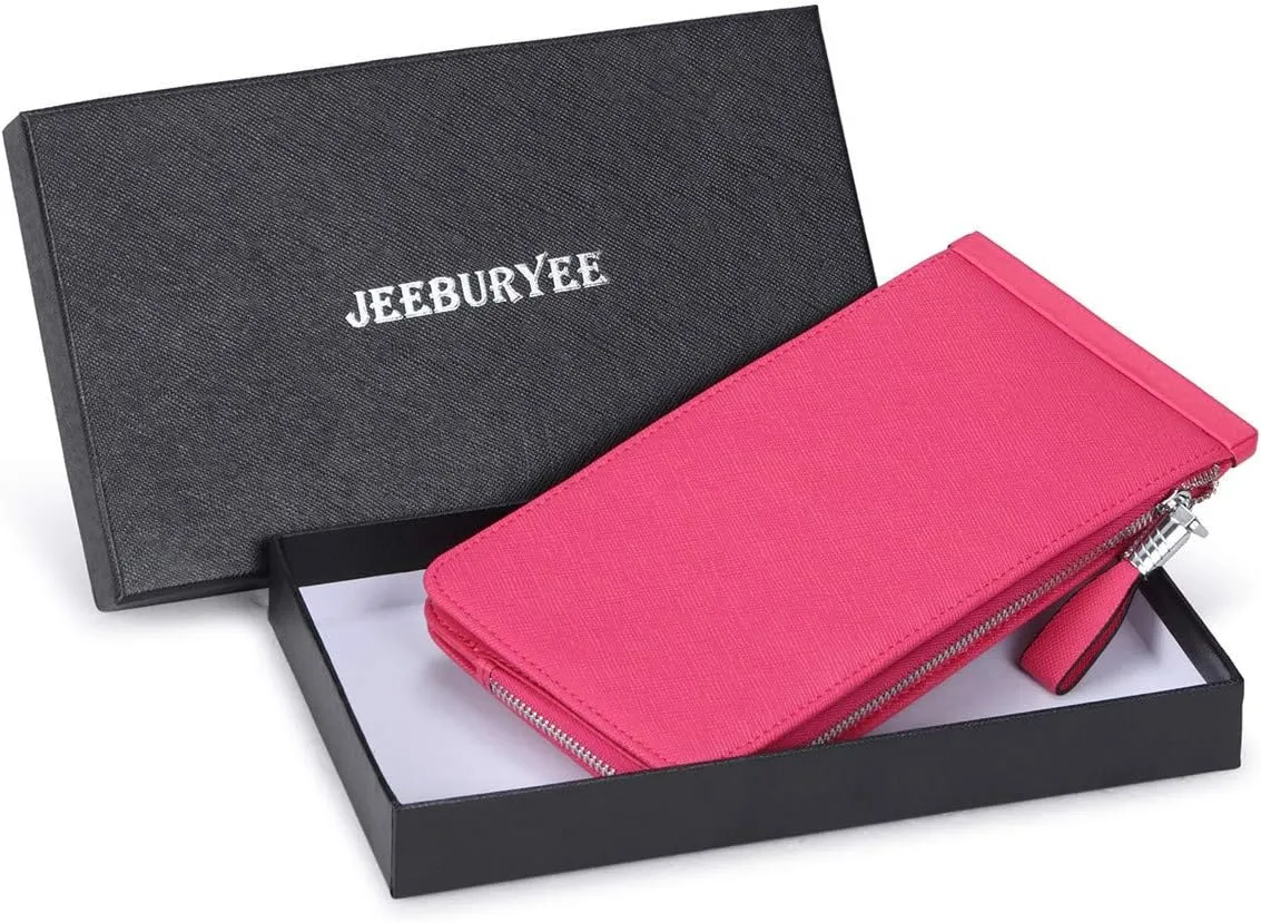 Women's Genuine Leather Credit Card Holder RFID Long Zipper Purse Wallet