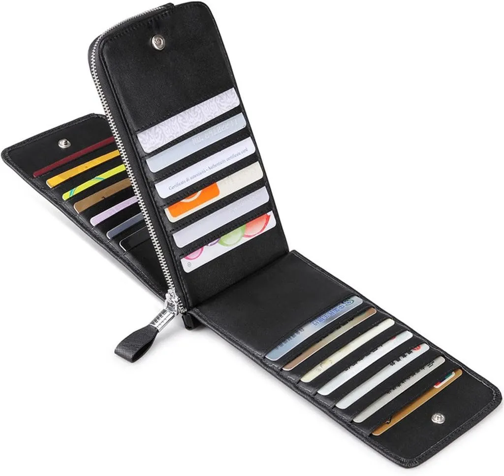 Women's Genuine Leather Credit Card Holder RFID Long Zipper Purse Wallet