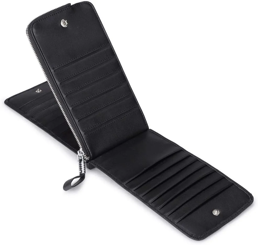 Women's Genuine Leather Credit Card Holder RFID Long Zipper Purse Wallet