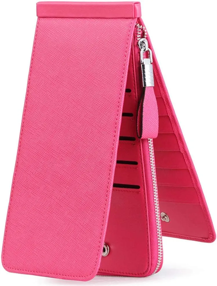 Women's Genuine Leather Credit Card Holder RFID Long Zipper Purse Wallet