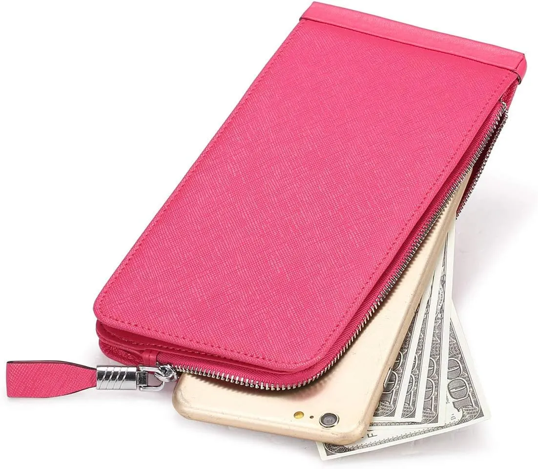Women's Genuine Leather Credit Card Holder RFID Long Zipper Purse Wallet