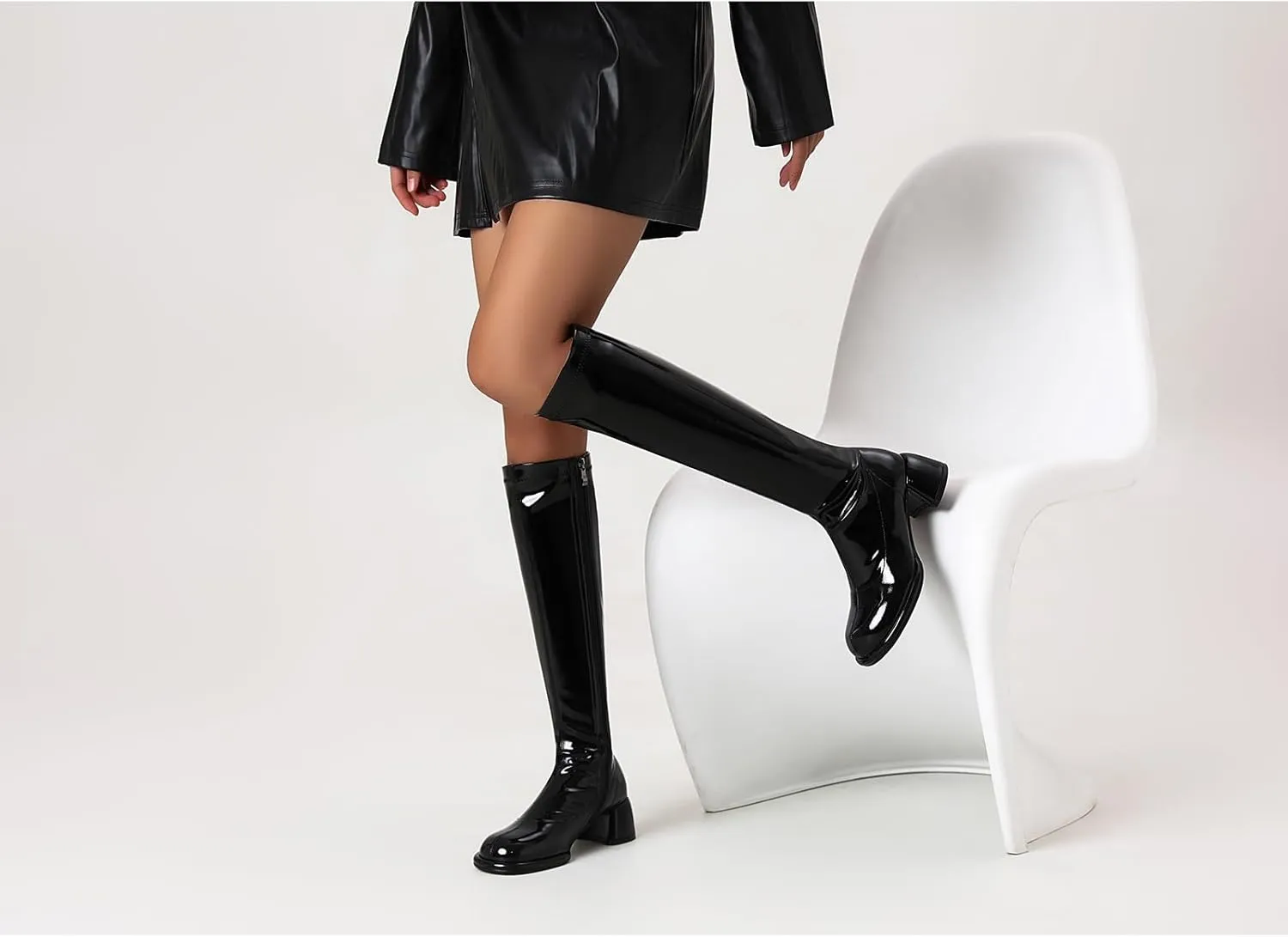 Women's Knee High Boots Round Toe Chunky Heel Tall Boots for Women Side Zipper Long Boots
