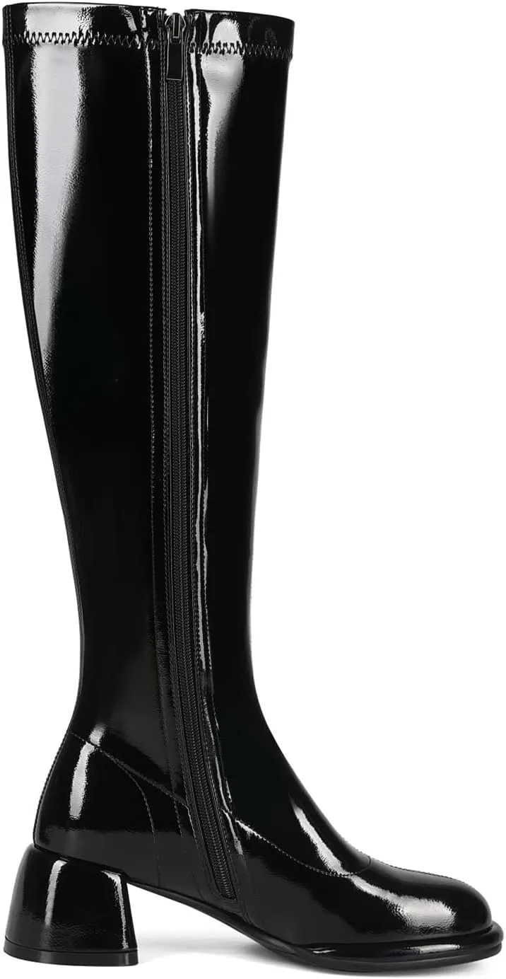 Women's Knee High Boots Round Toe Chunky Heel Tall Boots for Women Side Zipper Long Boots