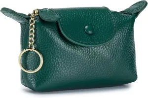Women's Leather Coin Purse with KeyChain, Small Leather Pouch with Zipper for Women Fashionable Wallet Leather Classic Money Bag(Green), US-Bag-02