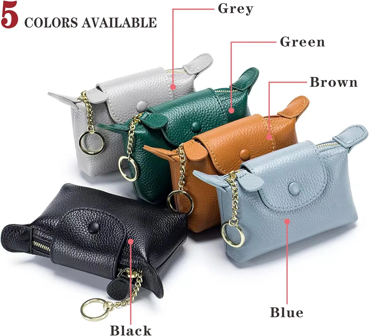 Women's Leather Coin Purse with KeyChain, Small Leather Pouch with Zipper for Women Fashionable Wallet Leather Classic Money Bag(Green), US-Bag-02