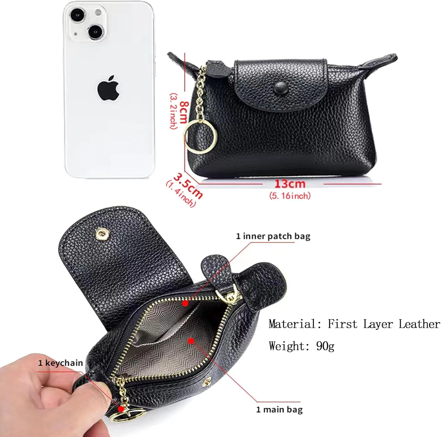 Women's Leather Coin Purse with KeyChain, Small Leather Pouch with Zipper for Women Fashionable Wallet Leather Classic Money Bag(Green), US-Bag-02