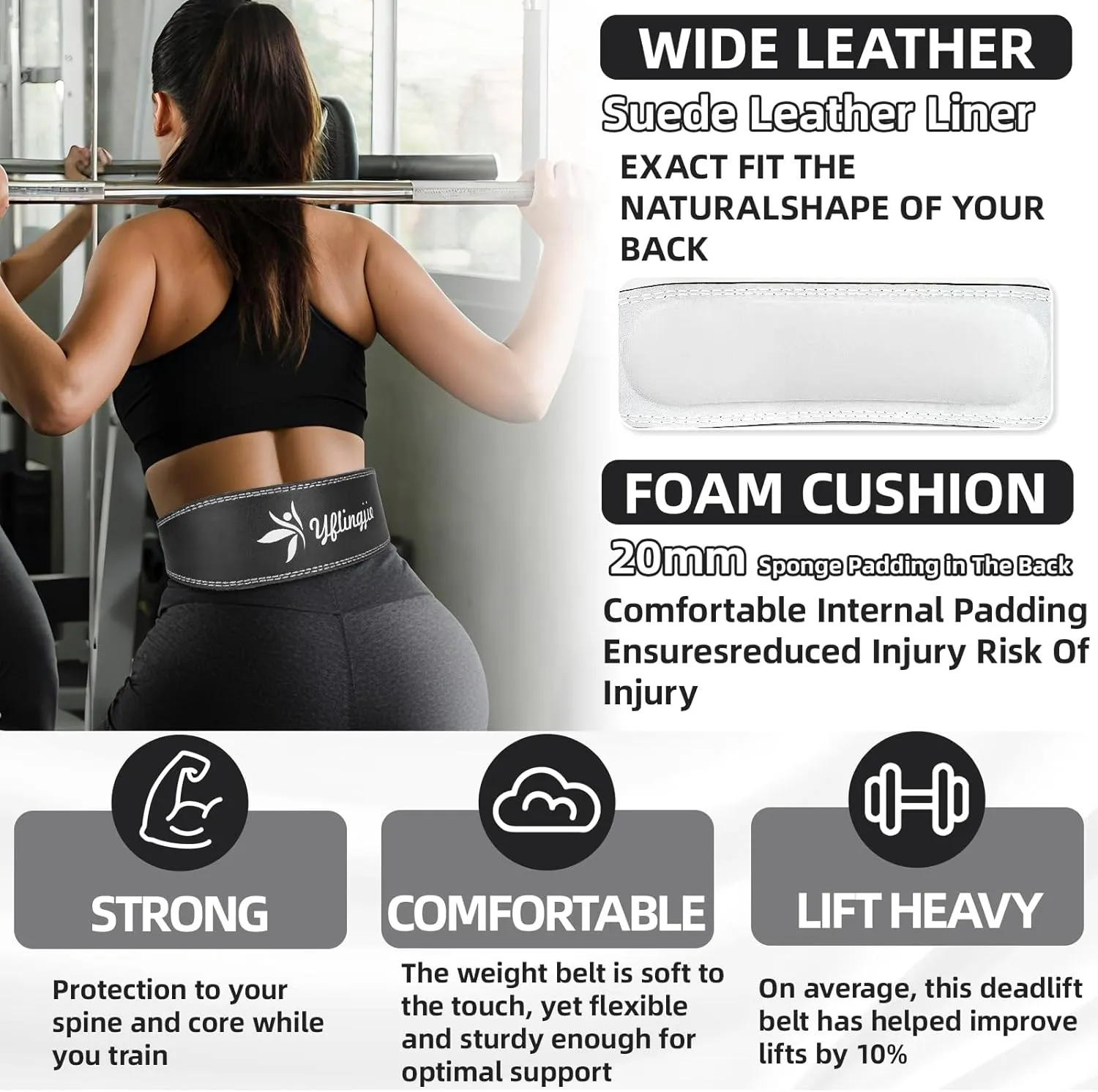 Women's Leather Lumbar Gym Belt for Heavy Lifting - 6.8mm Thick Weight Lifting Belt with Back Brace Support（Women & Men）, Squat Belt for Squats, Deadlifts & Strength Training (3 Sizes） (S/M/L)